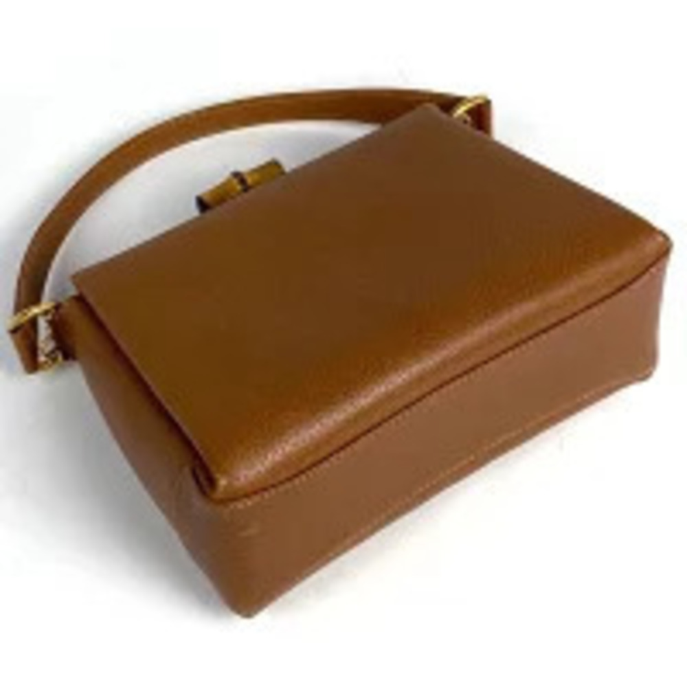 Gucci 2way Leather Turnlock Bag Brown Handbag Bamboo Shoulder Brown